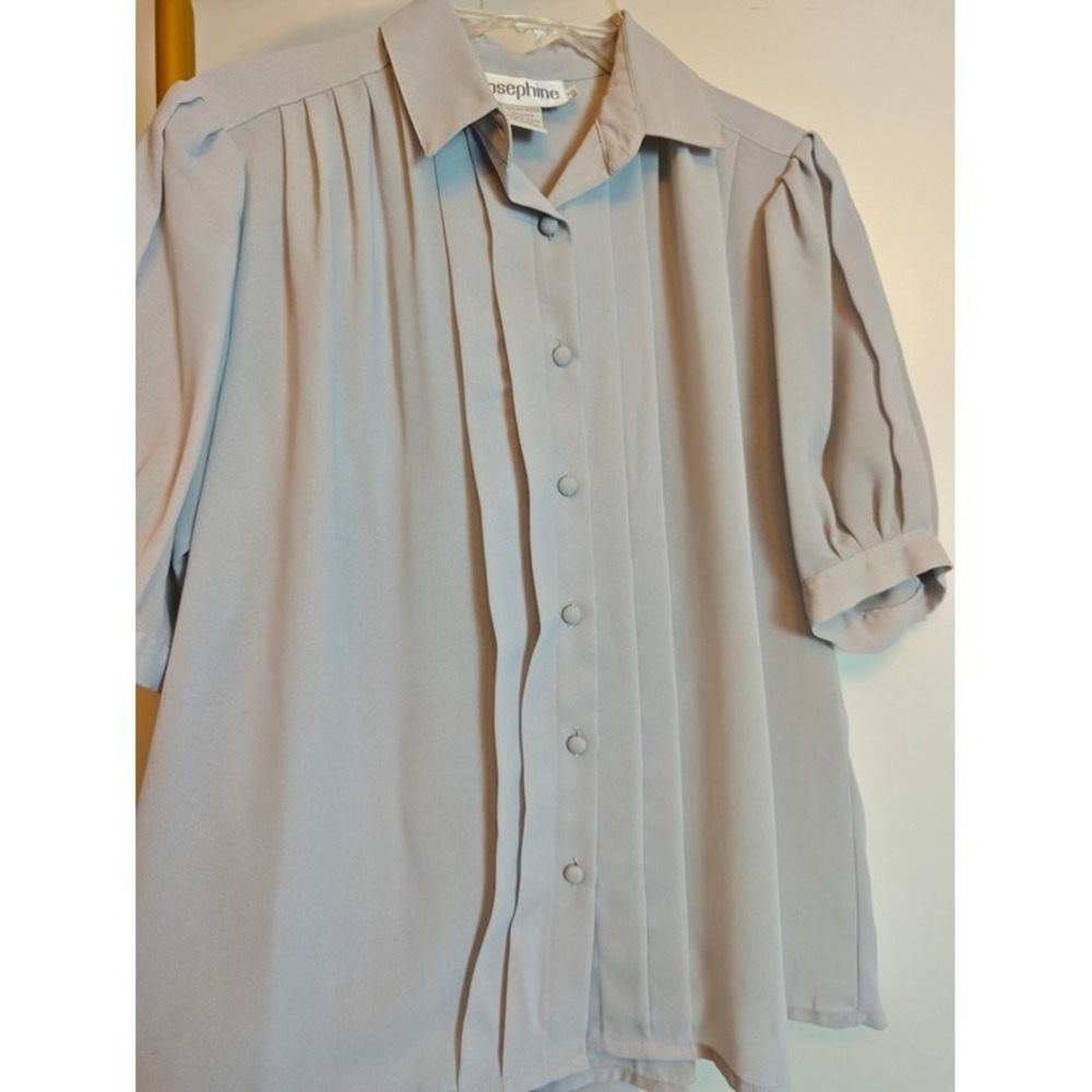Vintage 80s Joseph Light Blue Pleated Button-Front Office Top Tie Neck Sz 10 - Picture 5 of 11
